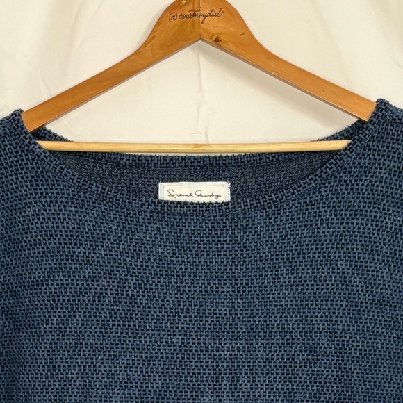 French Laundry Marled Dark Blue Waffle Knit Sweater w/Shoulder Button Accent 1X - Picture 6 of 14